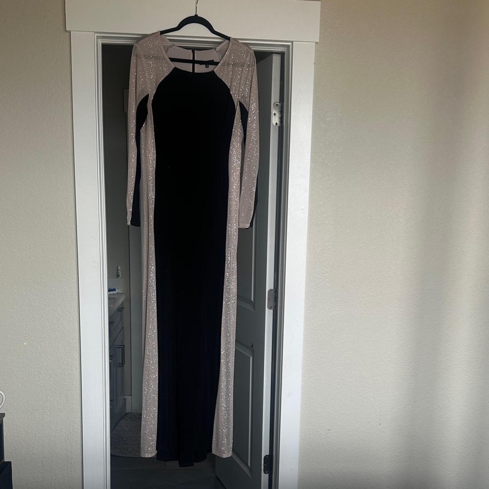 MARINA Black and Silver Long Sleeve Dress